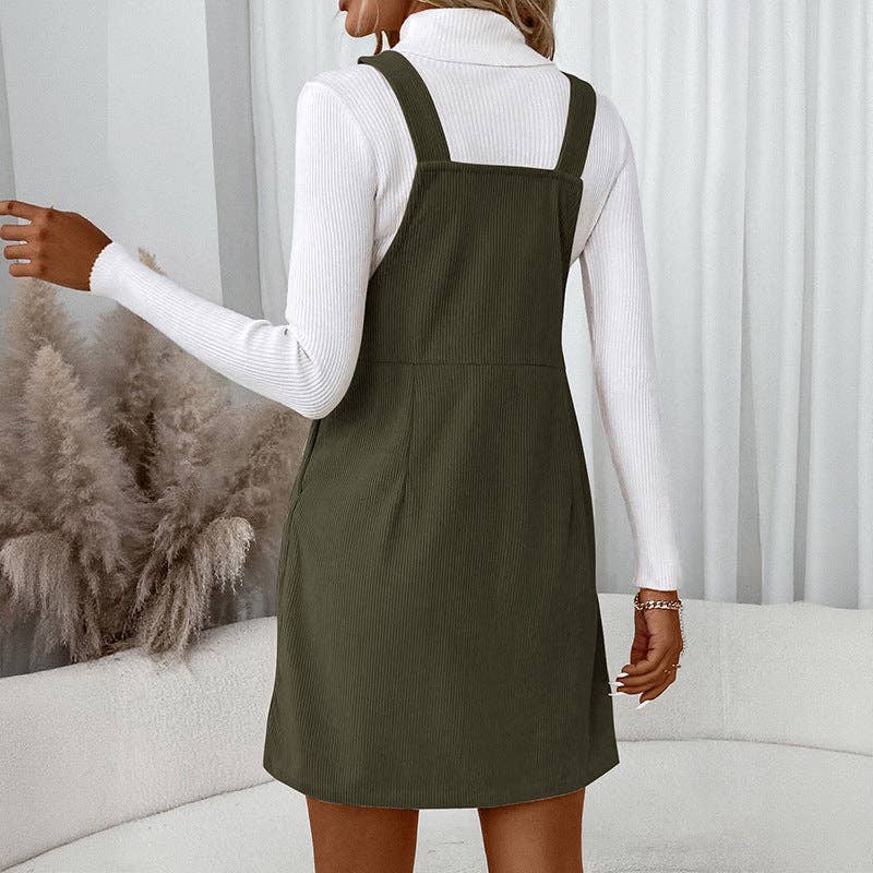 Corduroy Overall Pinafore Dress with Pockets