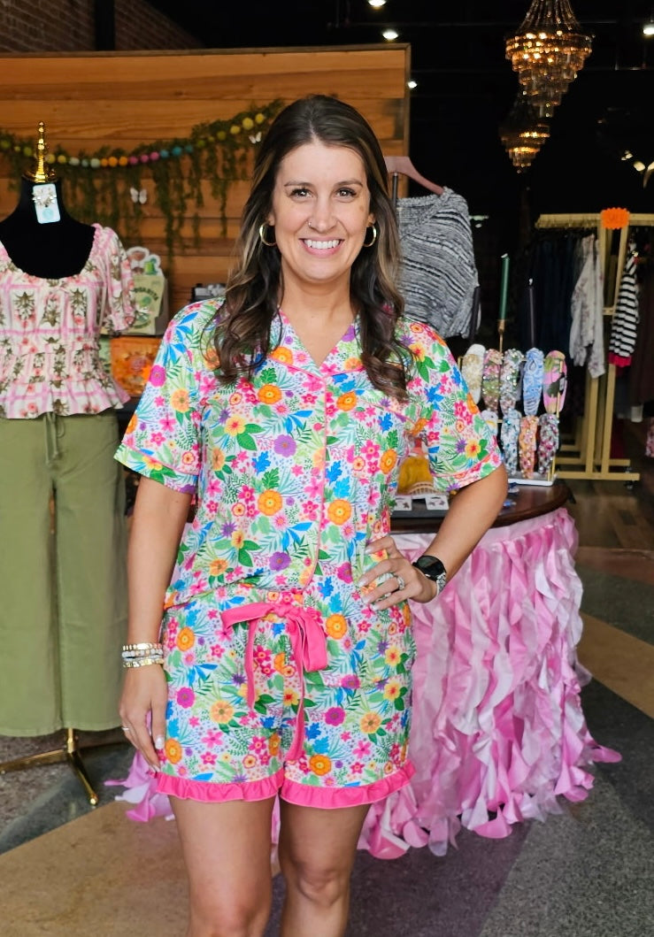 Paradise Blooms Ruffle Pajama Set