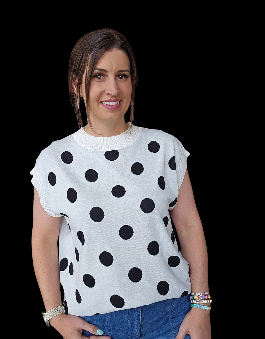 Game Day Polka Dot Sleeveless Knit Top