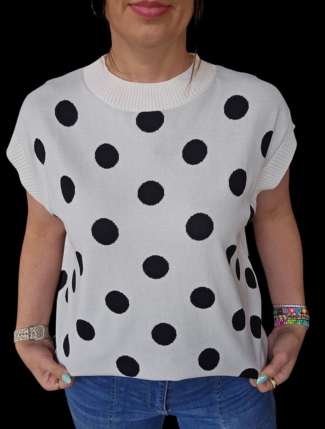 Game Day Polka Dot Sleeveless Knit Top