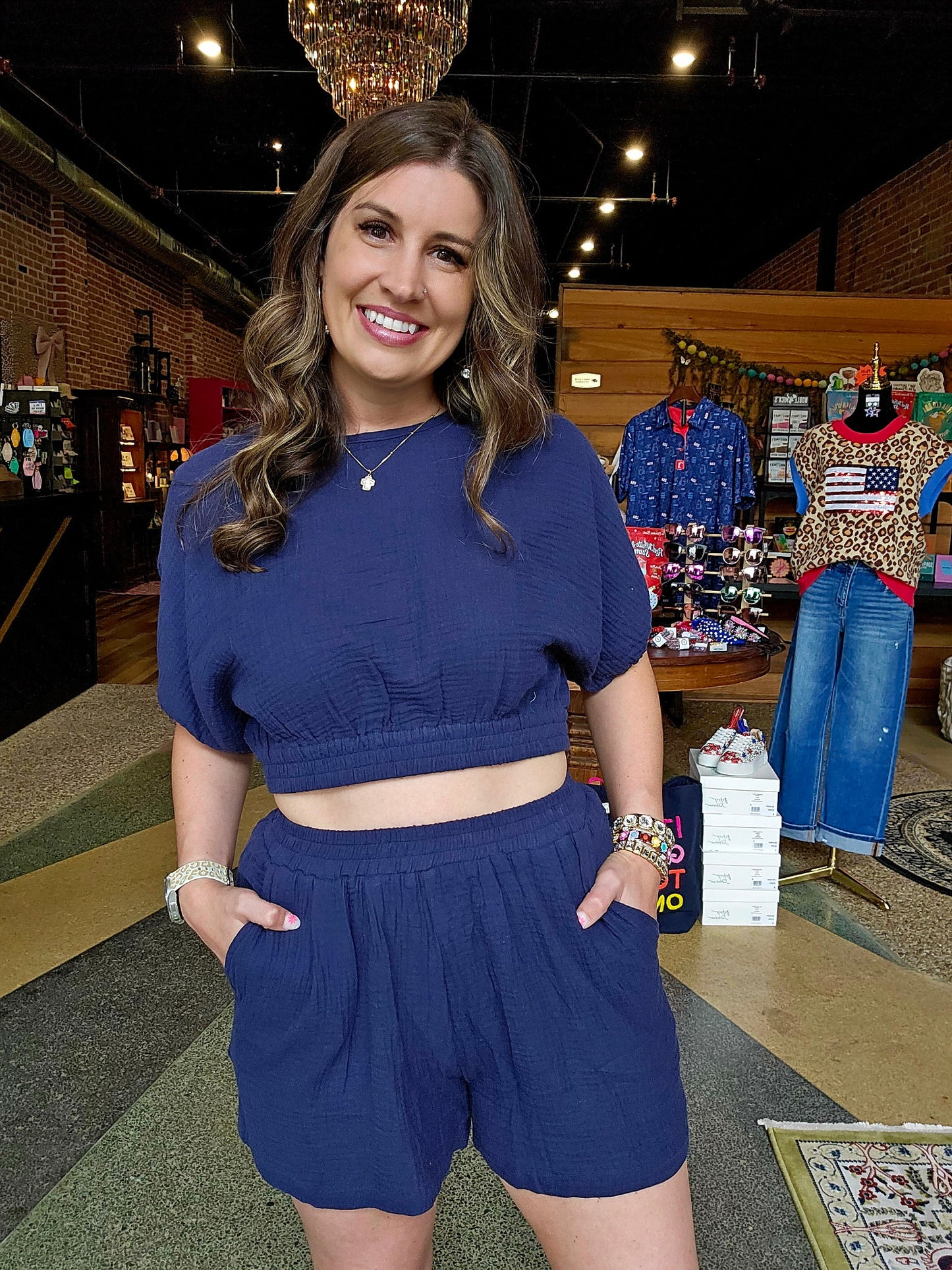 Navy Gauze Shorts Set