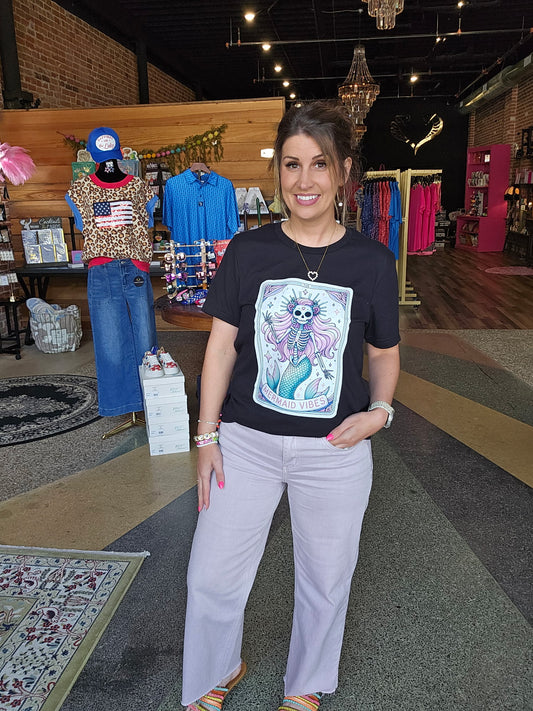 HIGH RISE LAVENDER COLOR CROP WIDE LEG JEANS