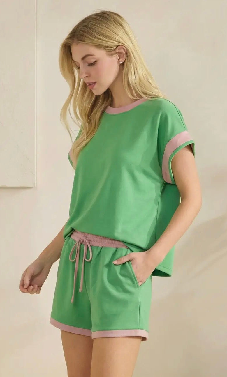 Solid Scuba w/Color Contrast Shorts Set