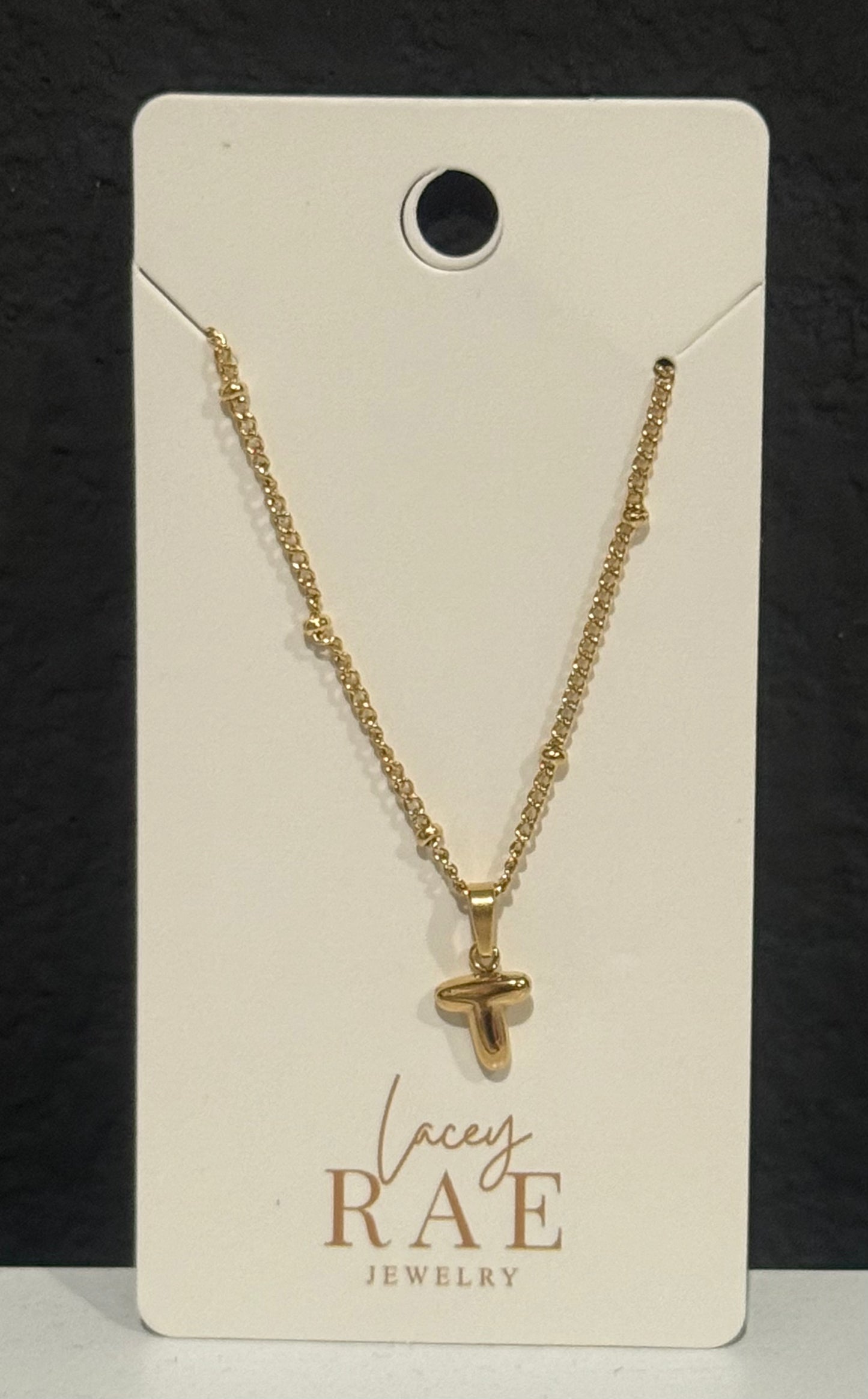 Gold Bubble Letter Initial Necklace