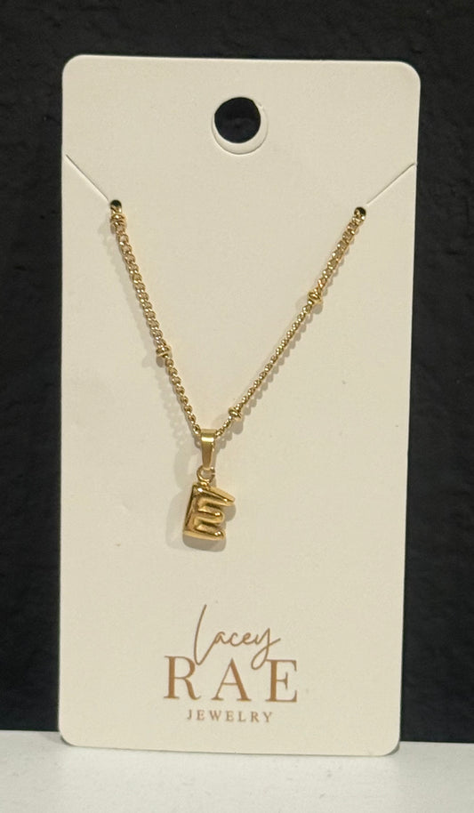 Gold Bubble Letter Initial Necklace