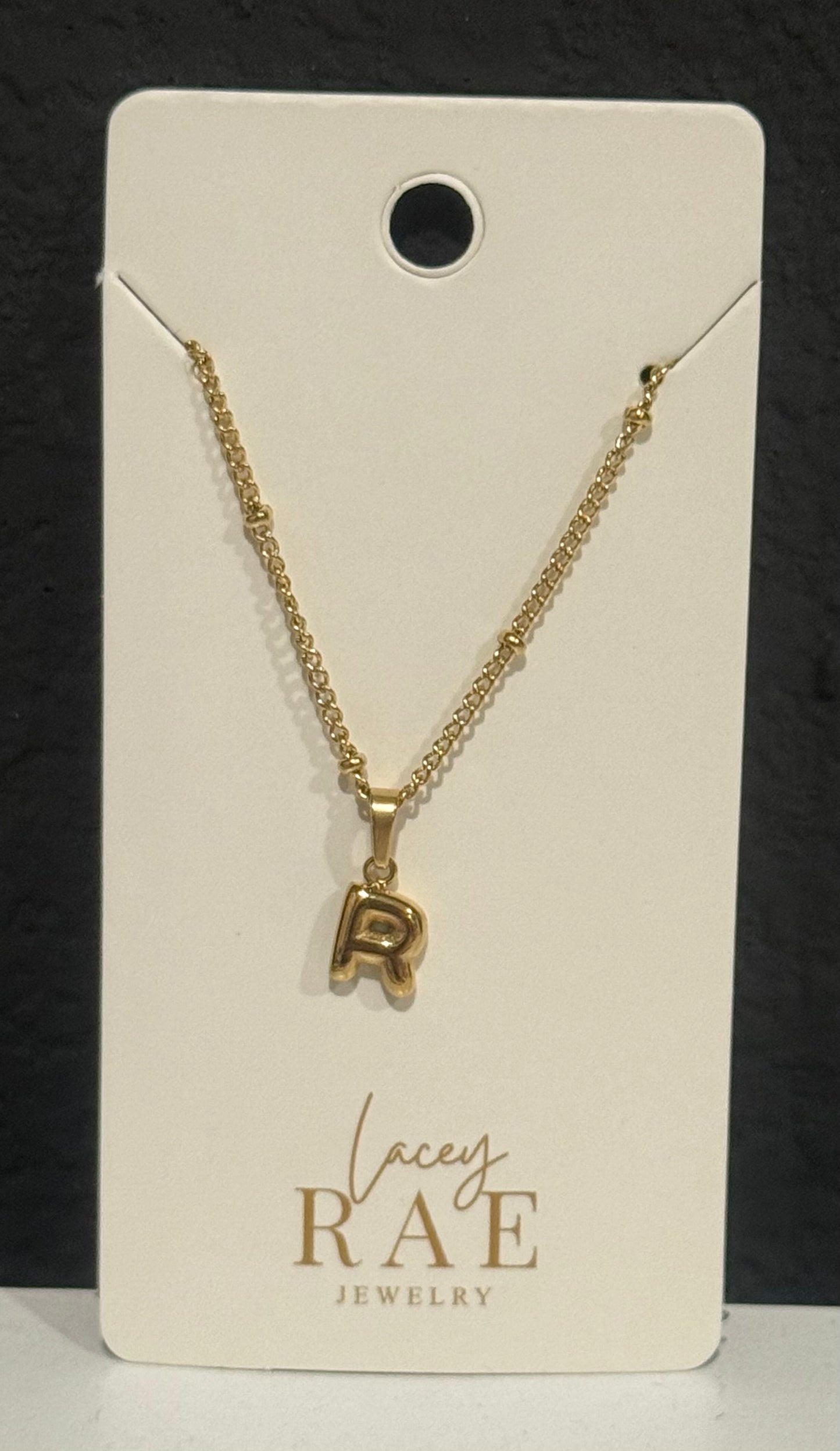 Gold Bubble Letter Initial Necklace