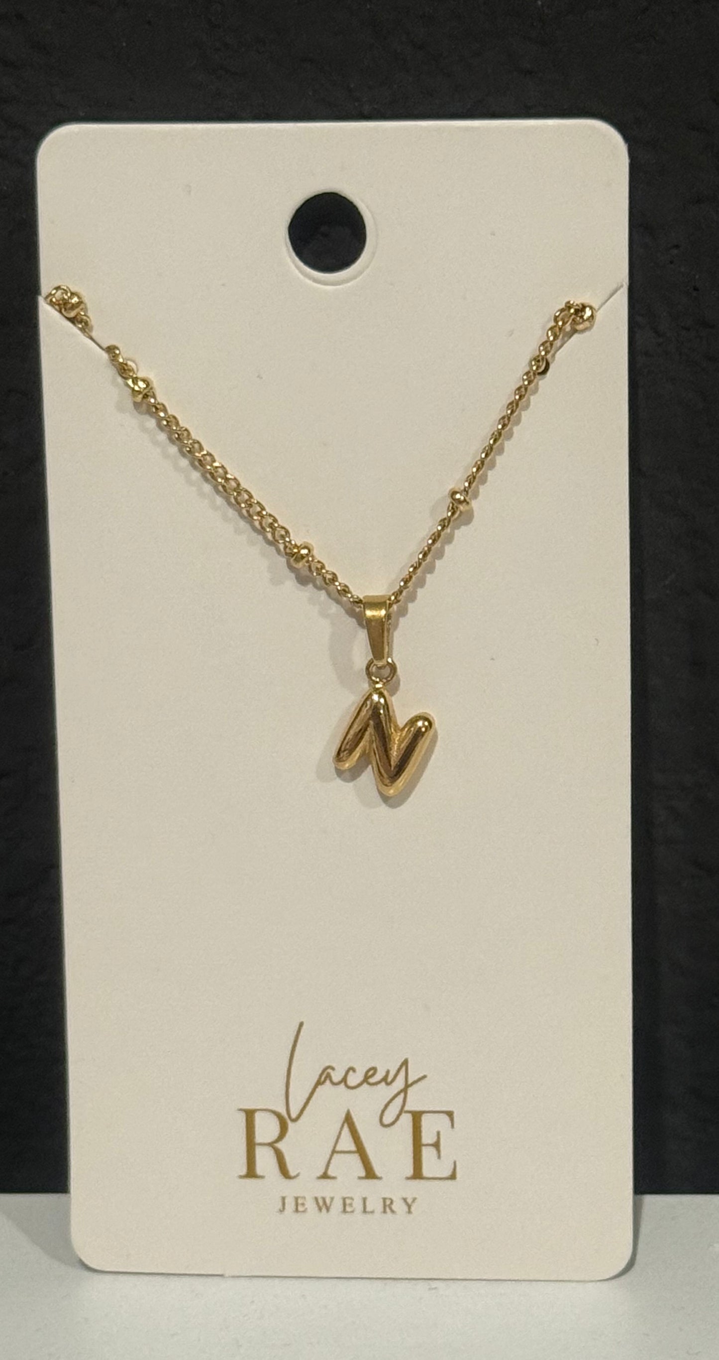Gold Bubble Letter Initial Necklace