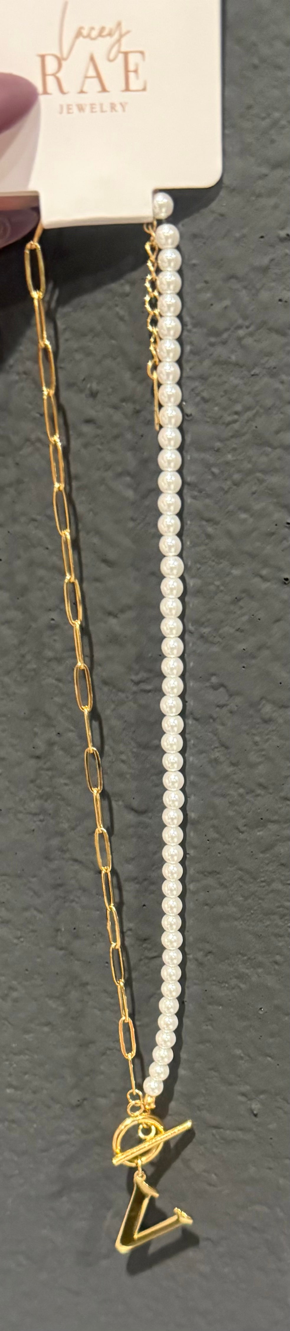 Gold Pearl and Link Chain Initial Necklace