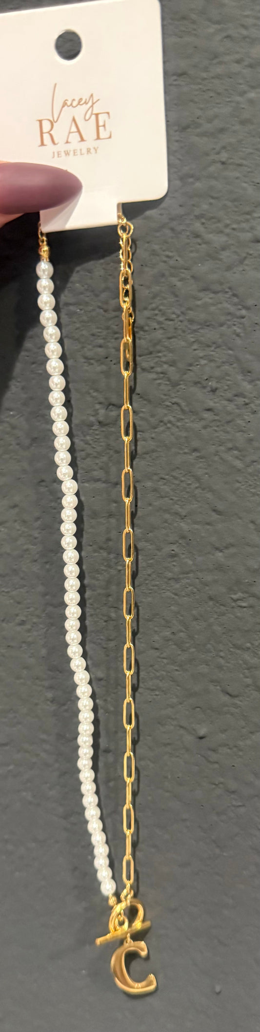 Gold Pearl and Link Chain Initial Necklace