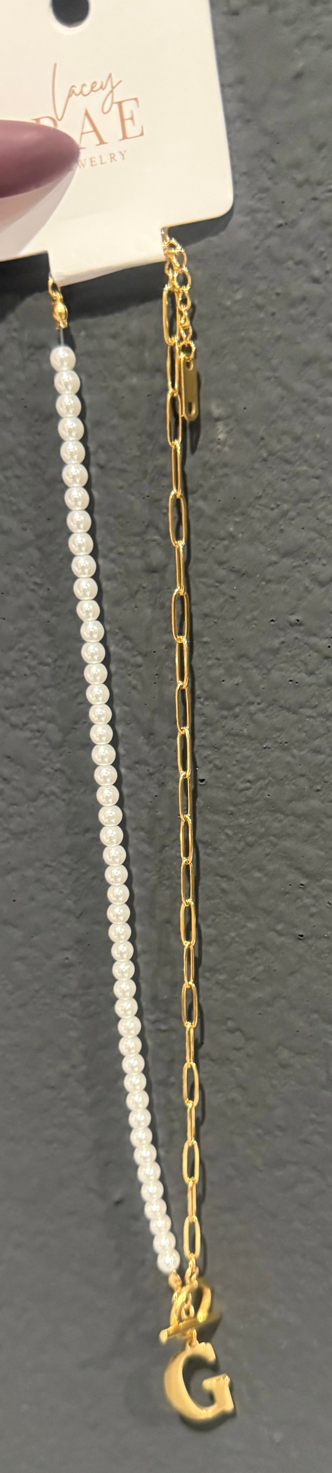 Gold Pearl and Link Chain Initial Necklace