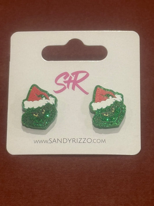 Glitter Grinch Studs