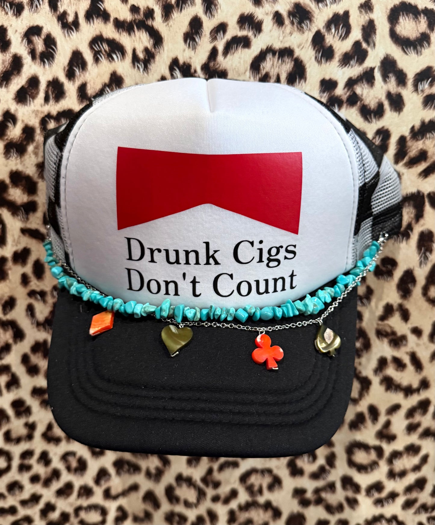 "Drunk Cigs Don't Count" Trucker Hat w/Chain