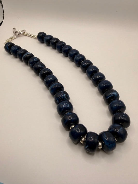 Navy Blue Beaded Necklace