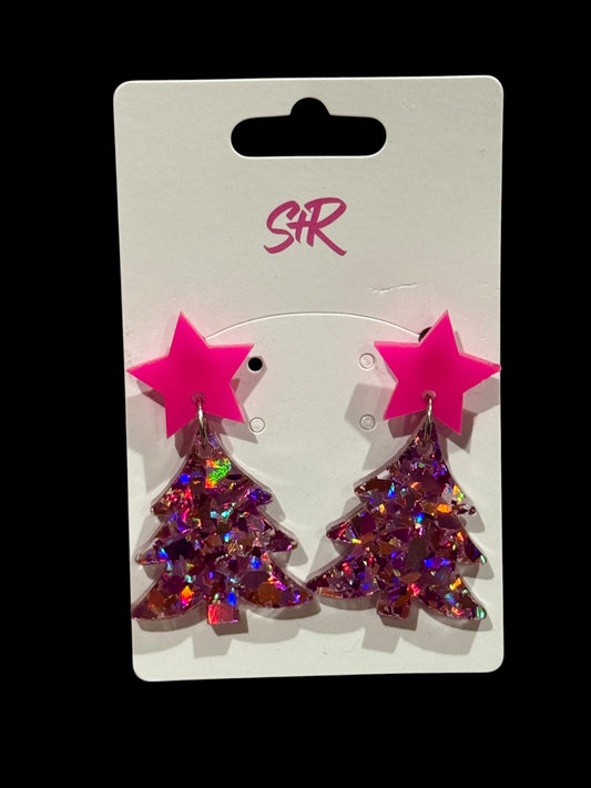 Hot Pink Christmas Tree Earrings