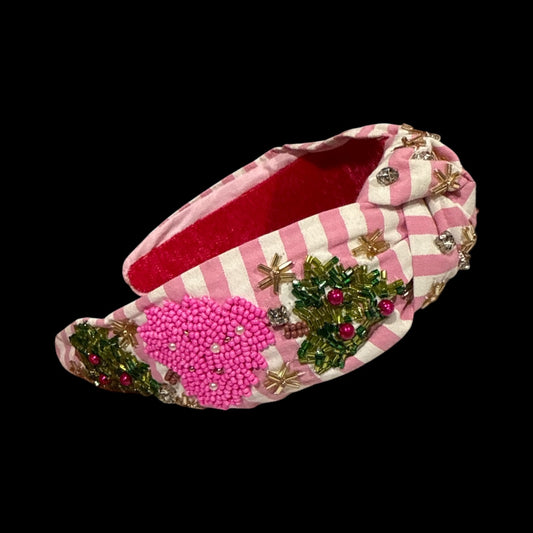 Pink Stripe Beaded Christmas Tree