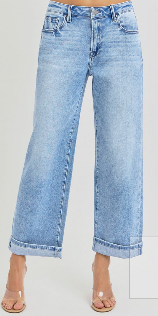 HIGH RISE ANKLE BOYFRIEND TURN UP CUFFED JEANS