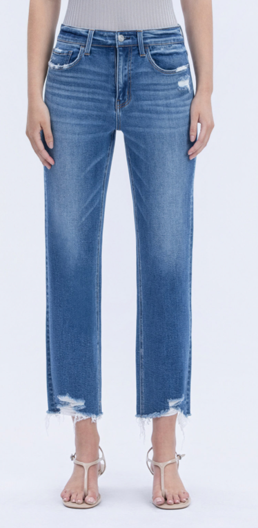 Romantic HIGH RISE FRAYED HEM CROP STRAIGHT JEANS