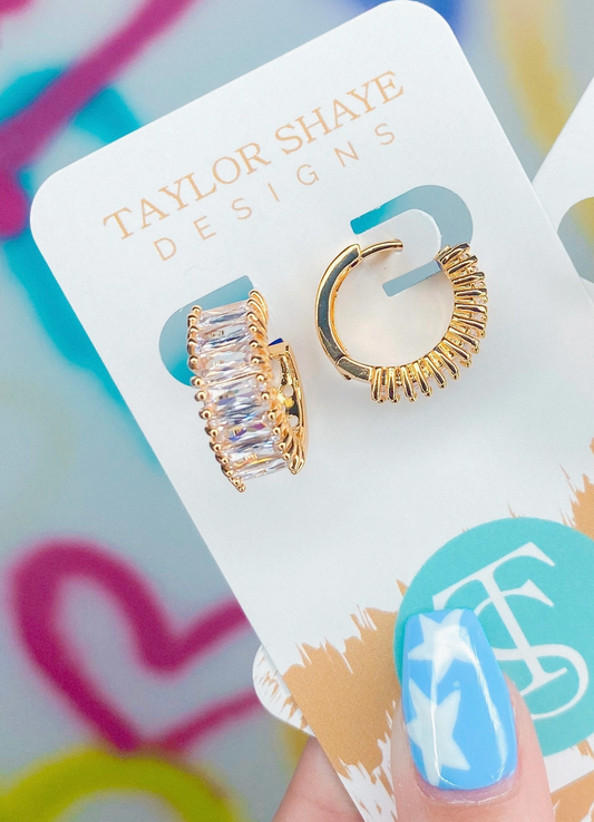 Crystal Baguette Huggies