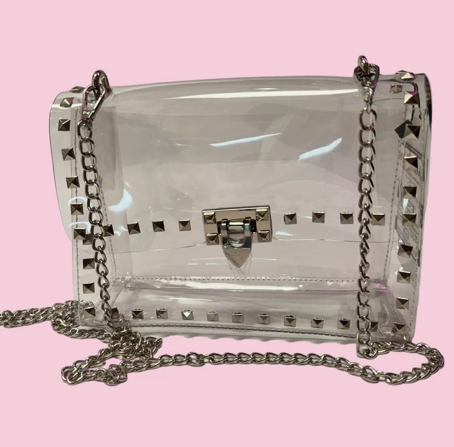 Silver-Studded Clear Crossbody Purse