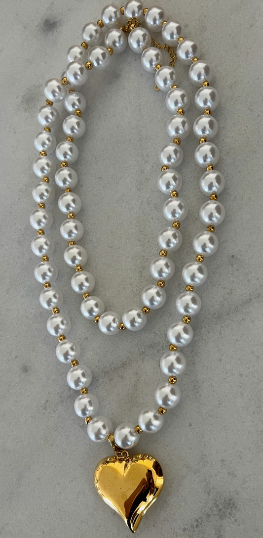 Wrap Around Pearl Heart Necklace