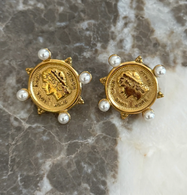 Pearl Coin Earrings Gold