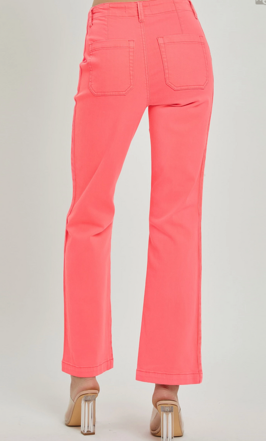 High Rise Ankle Twill Pant - Coral Pink