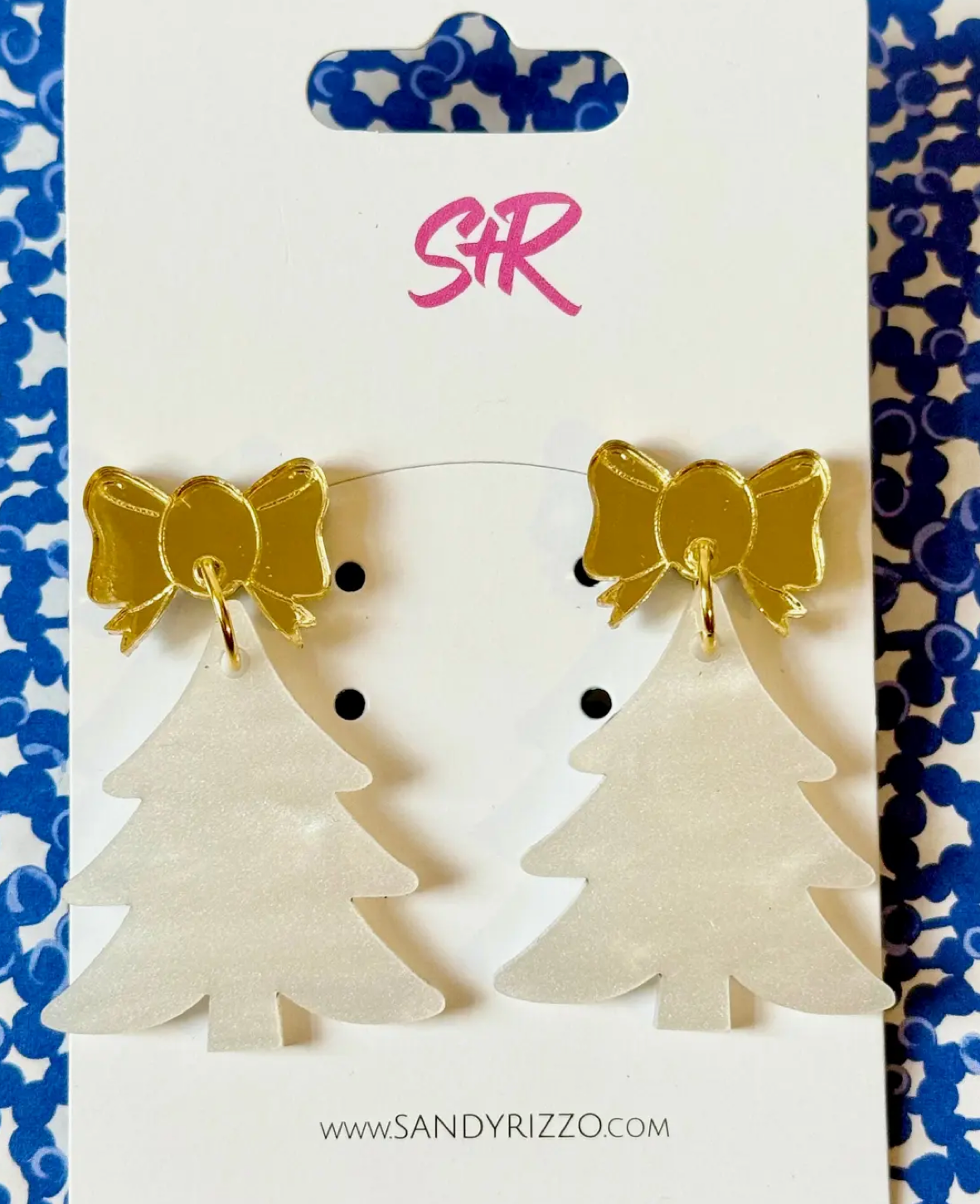 Cream & Gold Christmas Tree Dangle Earrings