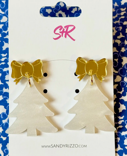 Cream & Gold Christmas Tree Dangle Earrings