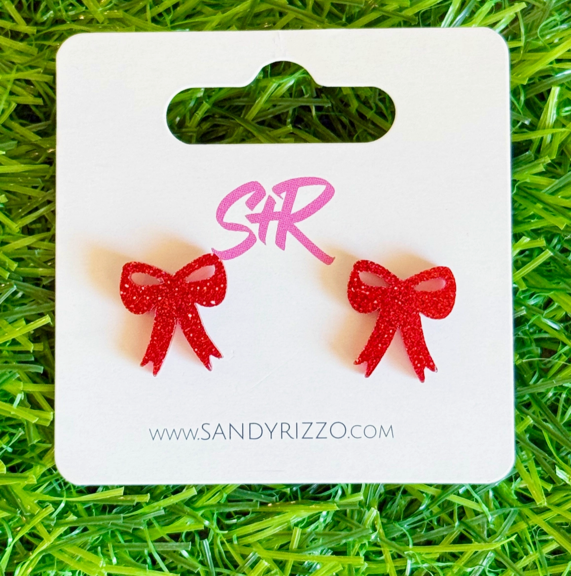 Red Sparkle Bow Studs