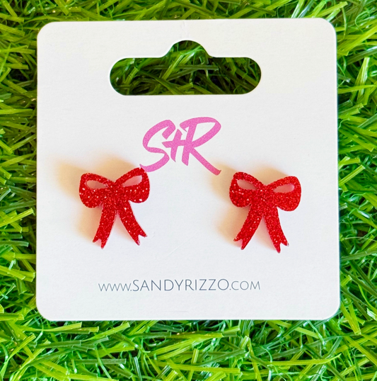 Red Sparkle Bow Studs