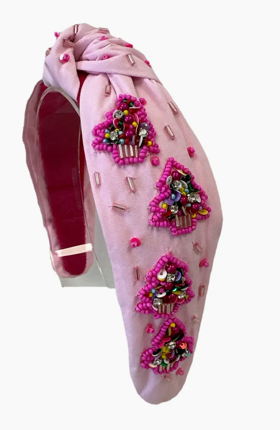 Pink Christmas Tree Beaded Headband
