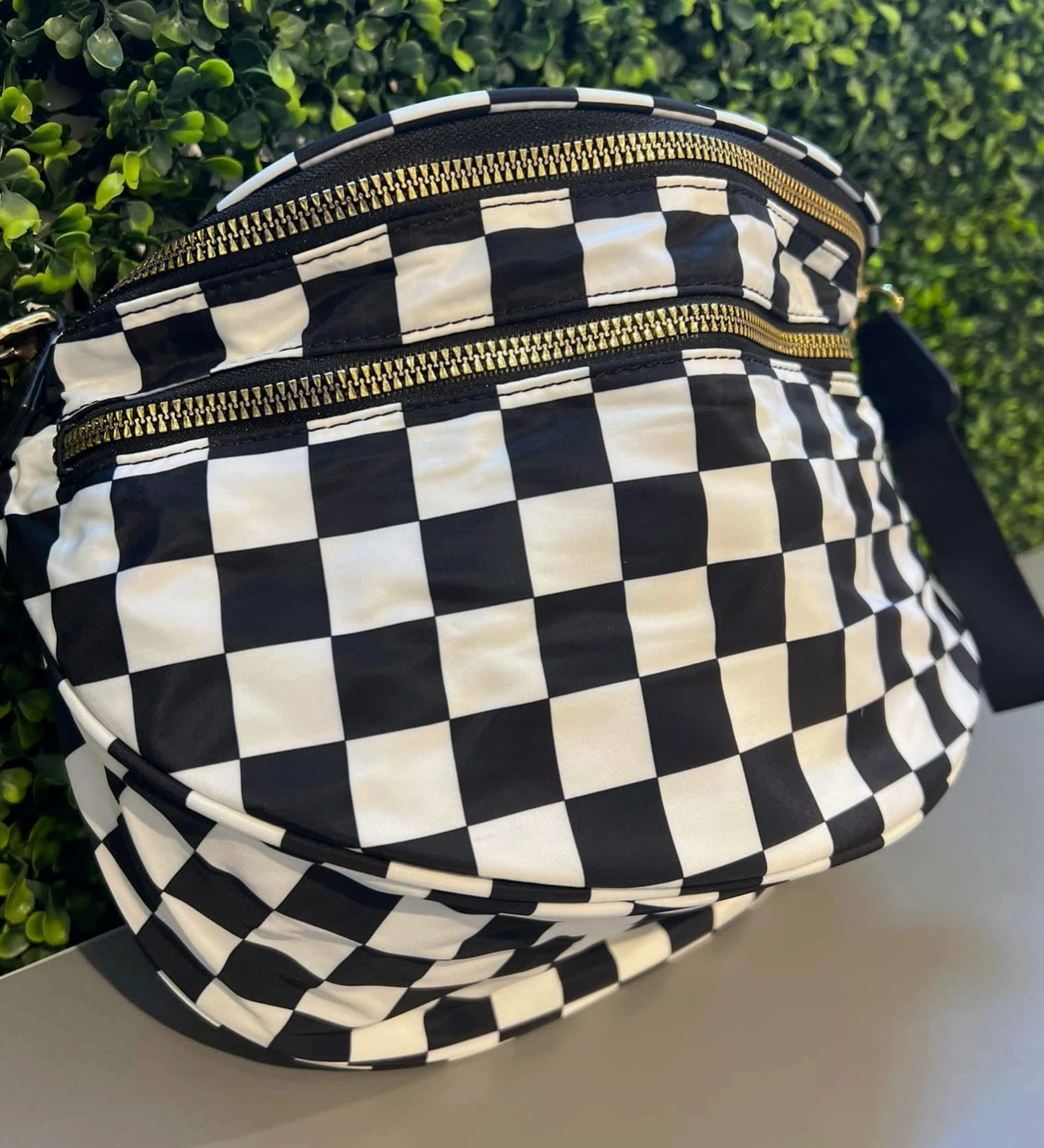 Checkered Double Zip Nylon Bum Bag