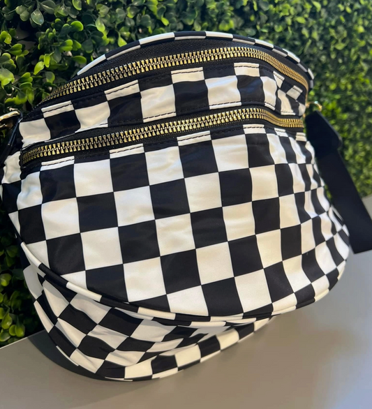 Checkered Double Zip Nylon Bum Bag