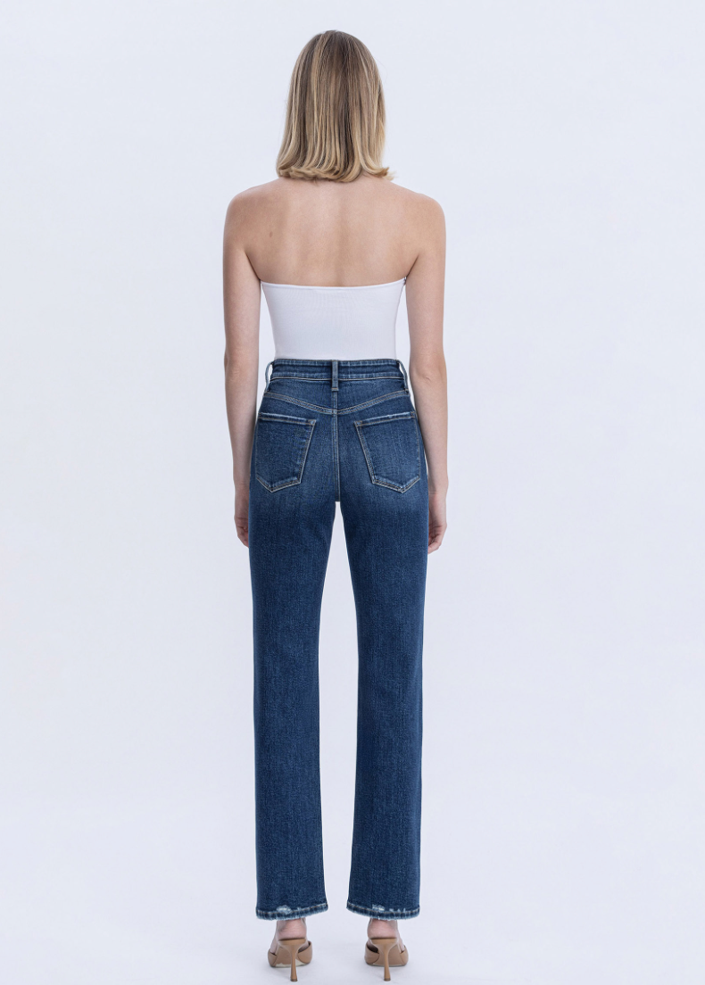 High Rise Full Length Dark Wash Straight Jean