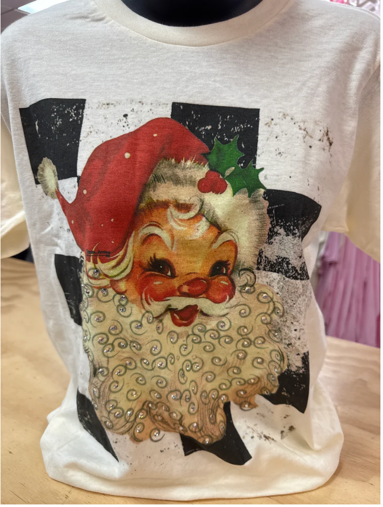 Santa Checkered Rhinestone T-Shirt