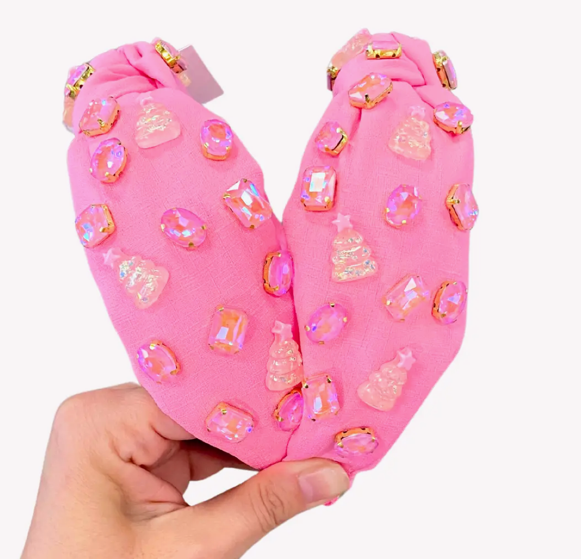 Pink Jeweled Christmas Tree Headband