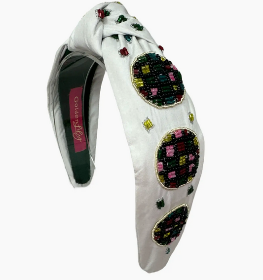 New Year's Headband Knot - White w/ Multi Disco Ball