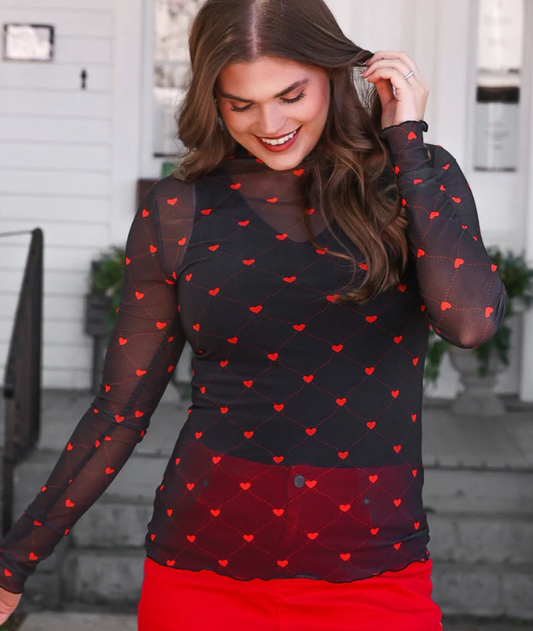 Black Heartlines Mesh Top