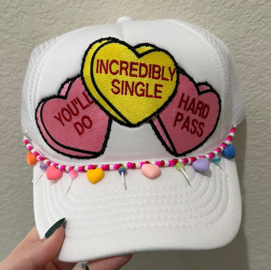 Conversation Hearts White Hat w/Chain