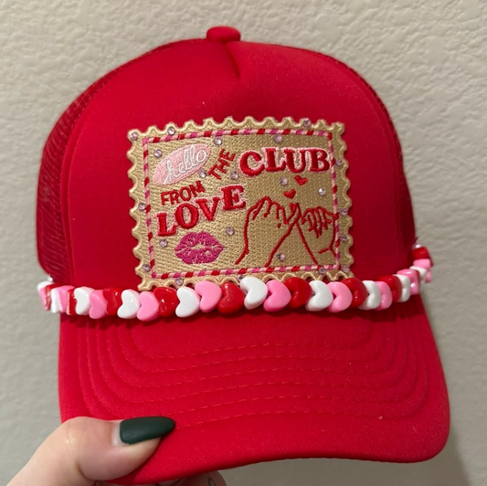 Hello From the Love Club Red Hat w/Chain