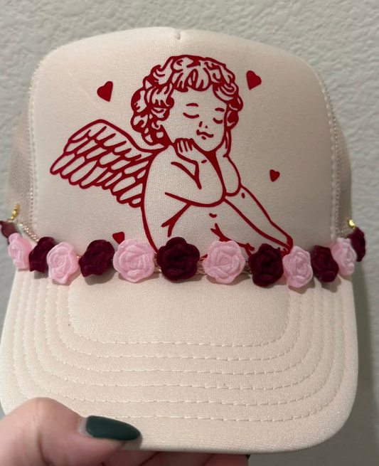 Cupid Velvet Vinyl Beige Hat w/Chain