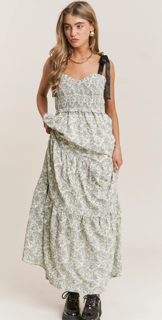 Floral Black Print Empire Neckline Maxi Dress