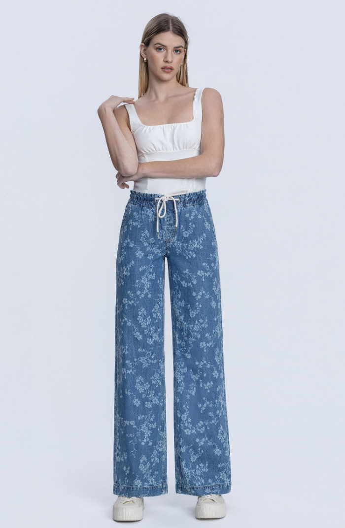 Super High Rise Drawstring Wide Leg w/Floral Print