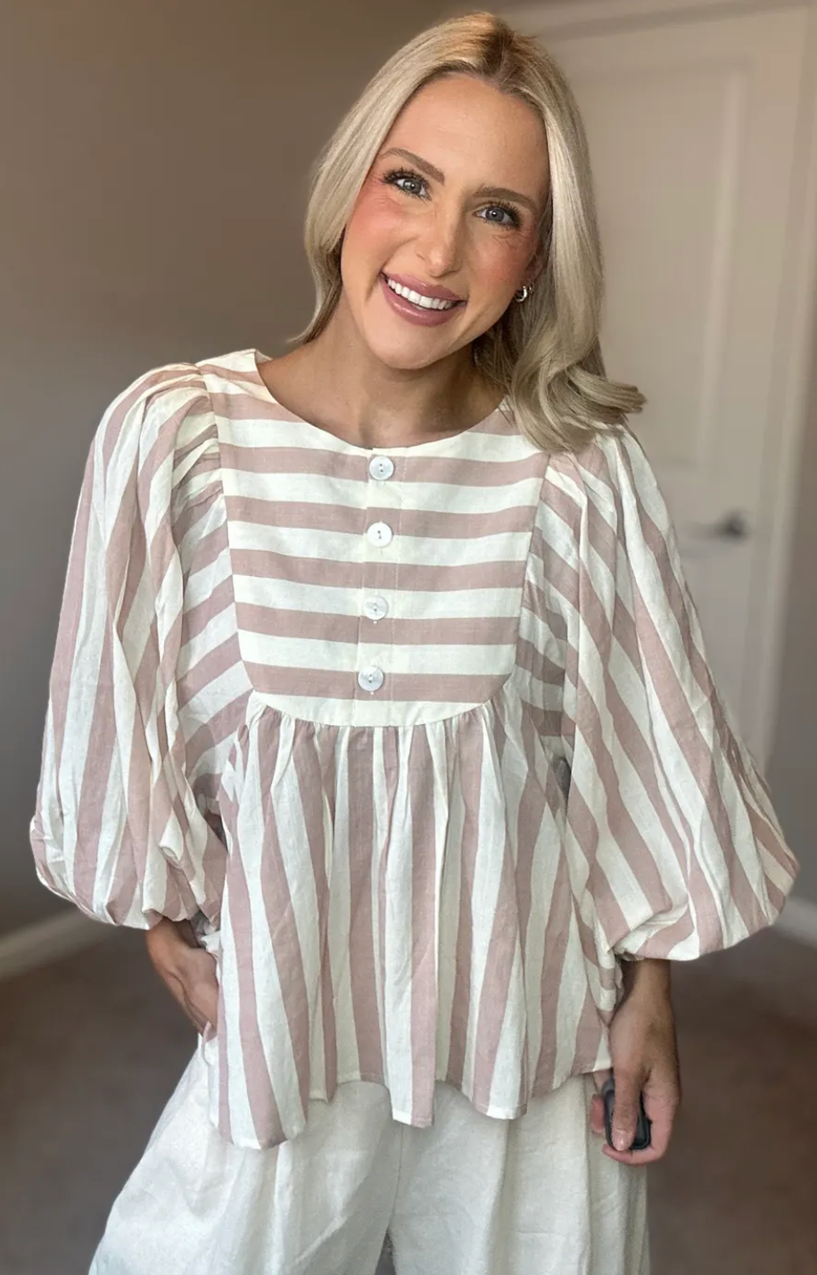 Striped Babydoll Blouse - Mauve