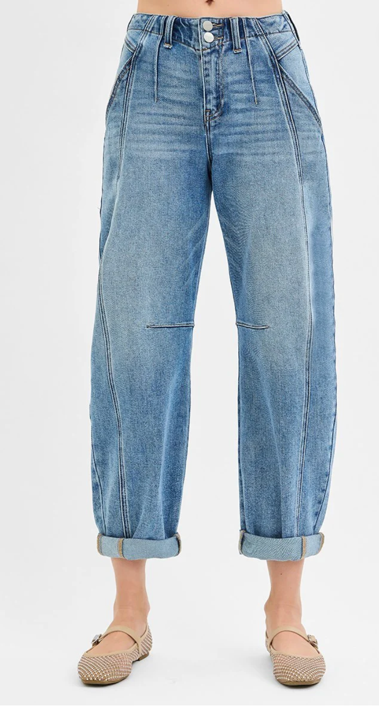 Slouchy Ankle Barrel Jeans w/Cuffed Hem