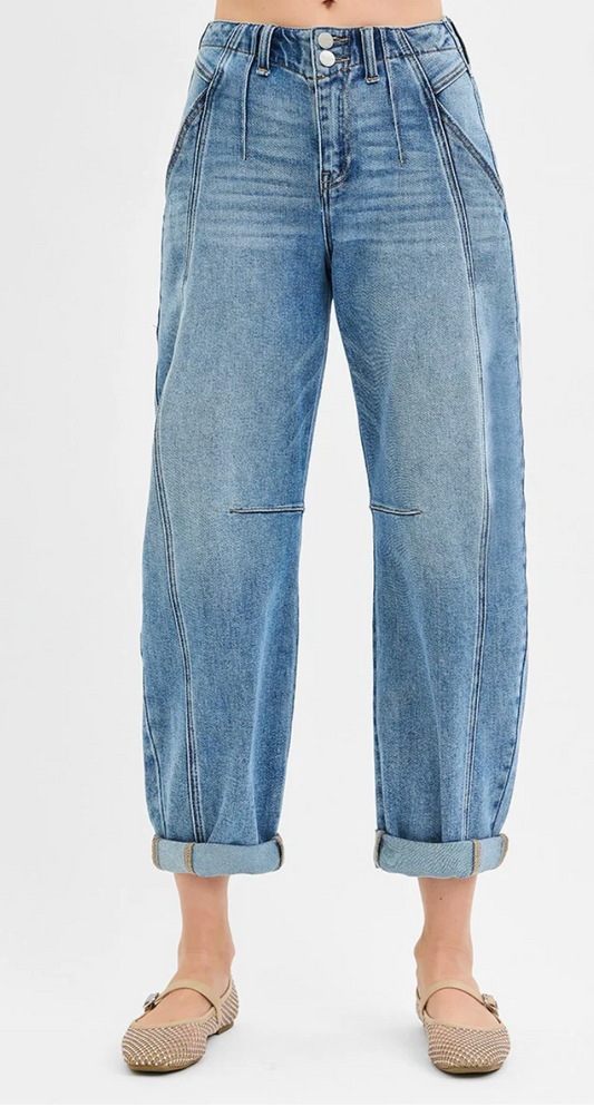 Slouchy Ankle Barrel Jeans w/Cuffed Hem
