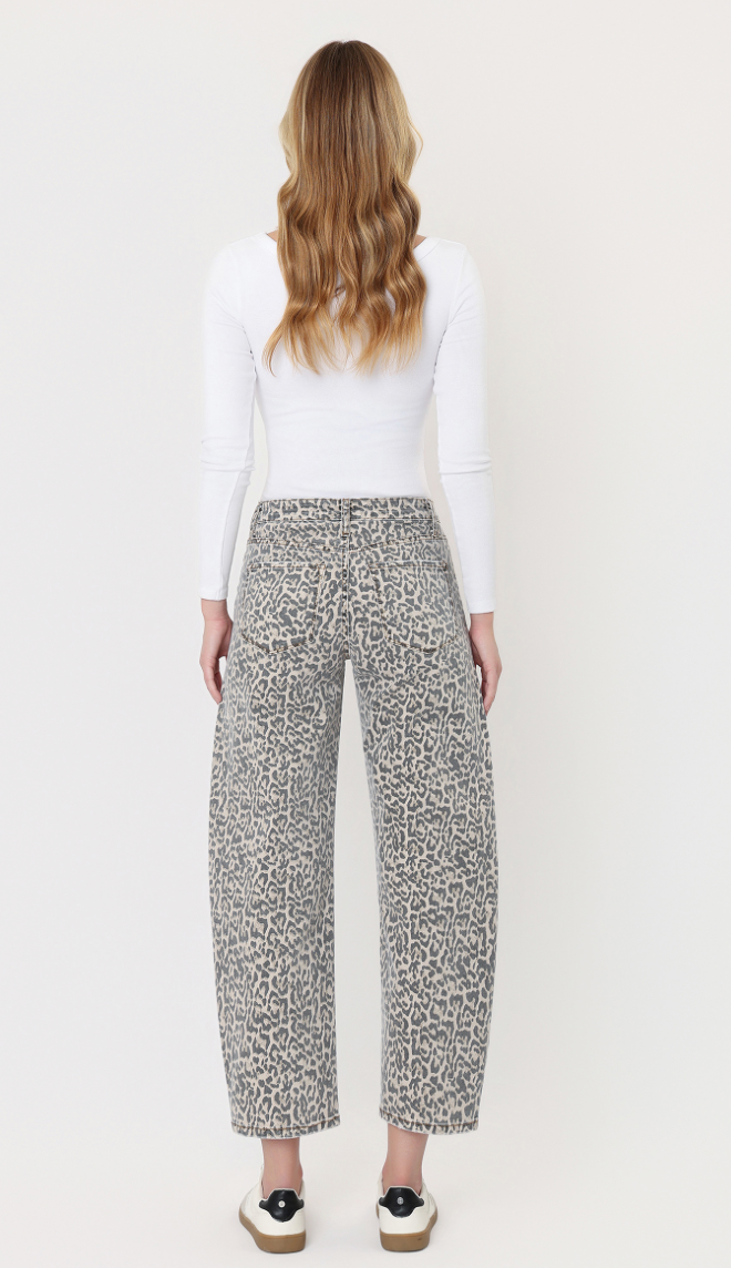 High Rise Leopard Print Utility Barrel Jeans