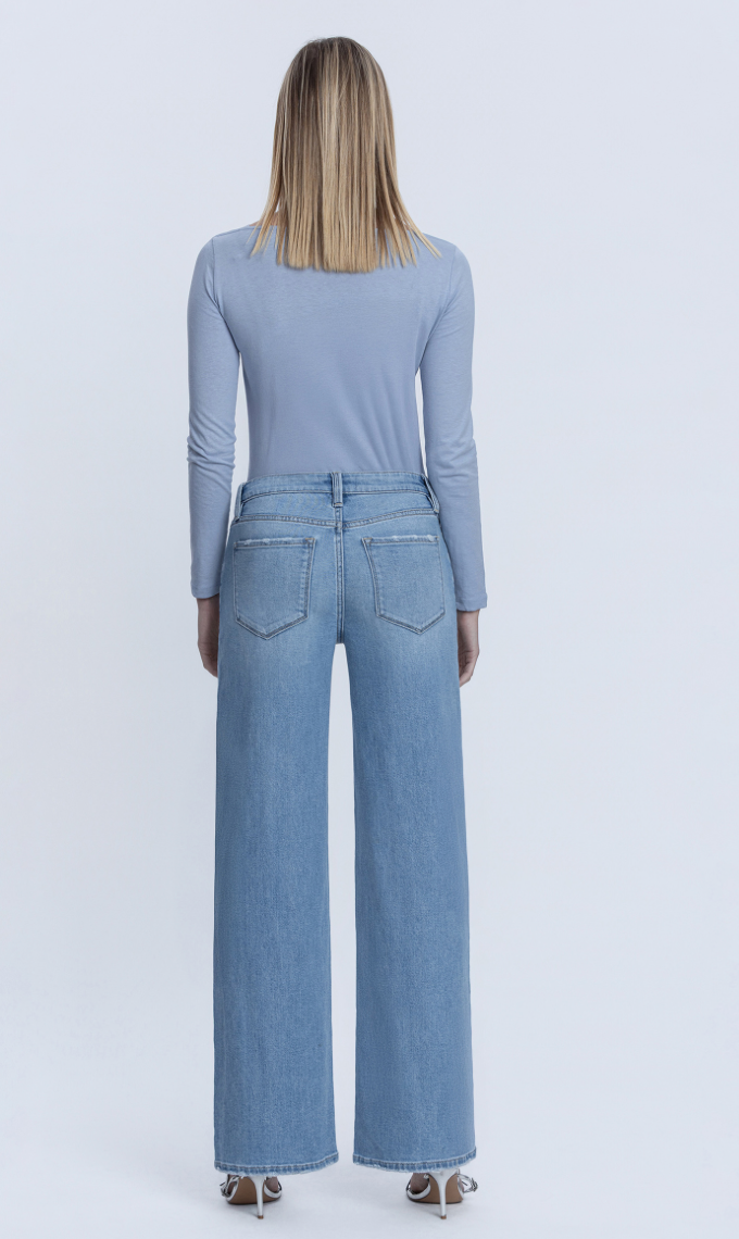 Mid Rise Medium Wash Wide Leg Jeans
