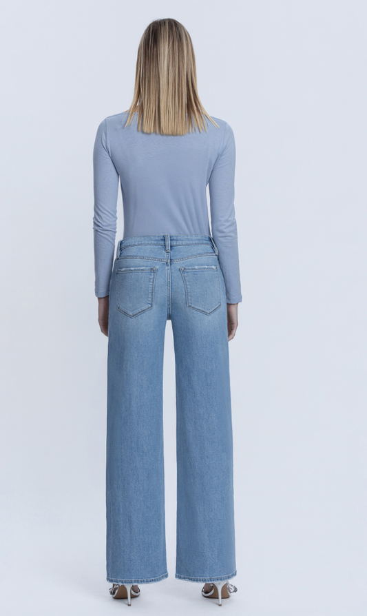 Mid Rise Medium Wash Wide Leg Jeans