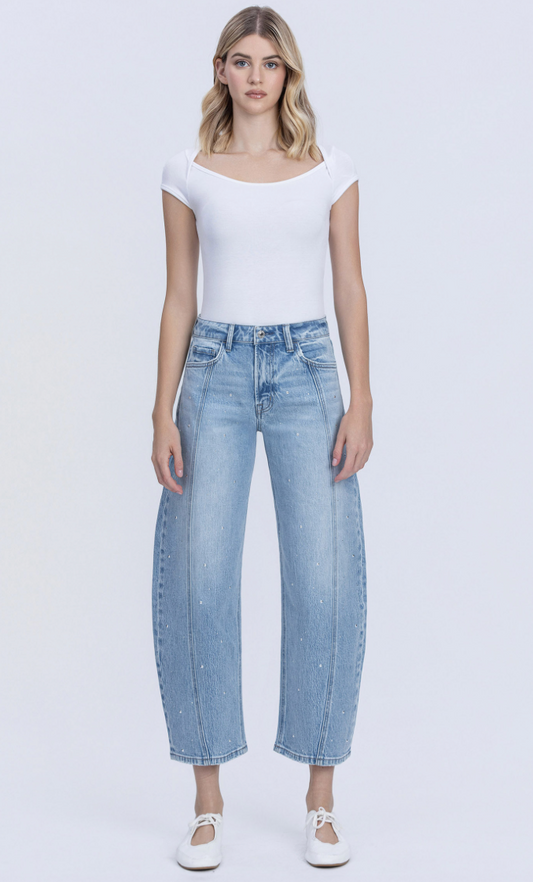 High Rise Embellished Barrel Jeans